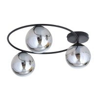 Plafonnier verre fumé métal 3 flammes rond...