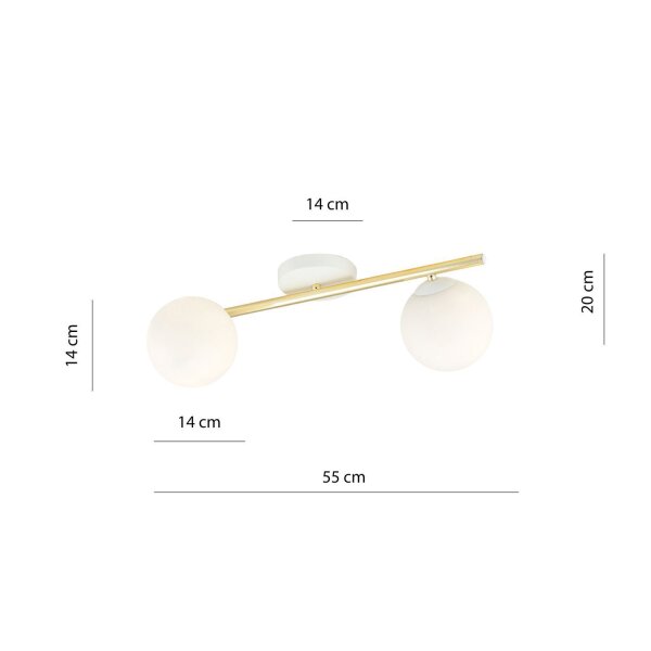 Plafonnier Blanc Or Abat-jour sphérique Verre Métal