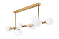 Plafonnier verre m&eacute;tal 102 cm long or blanc 8x G9