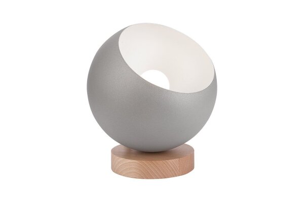 Petite lampe de table boule en argent E27 Ø17 cm métal bois