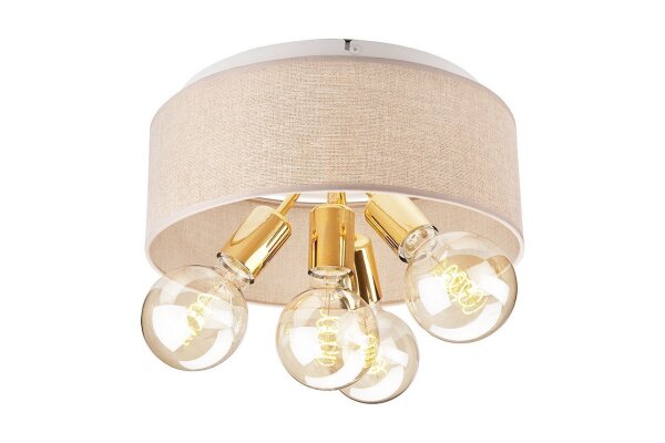 Plafonnier tissu métal rond Ø 35 cm naturel or 4x E27