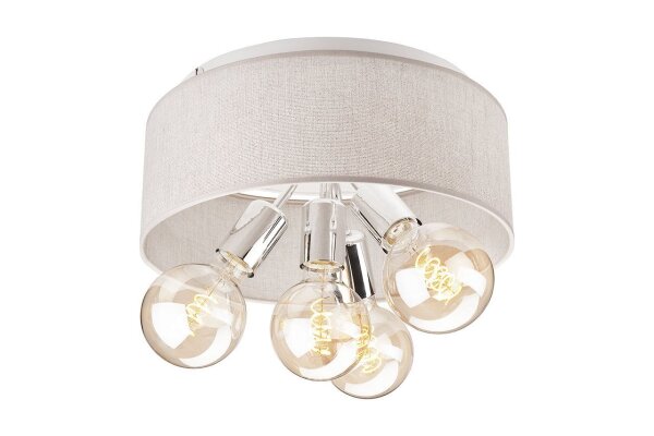 Plafonnier Tissu Métal 4x E27 Ø 35 cm Beige Chrome