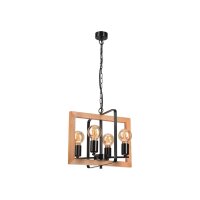 Suspension Bois Rustique Métal Noir 4 flammes E27