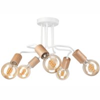 Plafonnier métal bois blanc 5 flammes E27 L : 44...