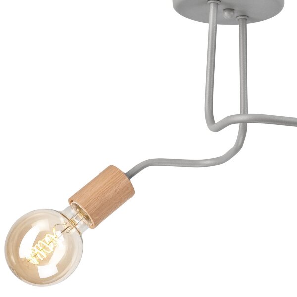 Plafonnier Gris Métal Bois 2 flammes E27 L : 45 cm ANANI