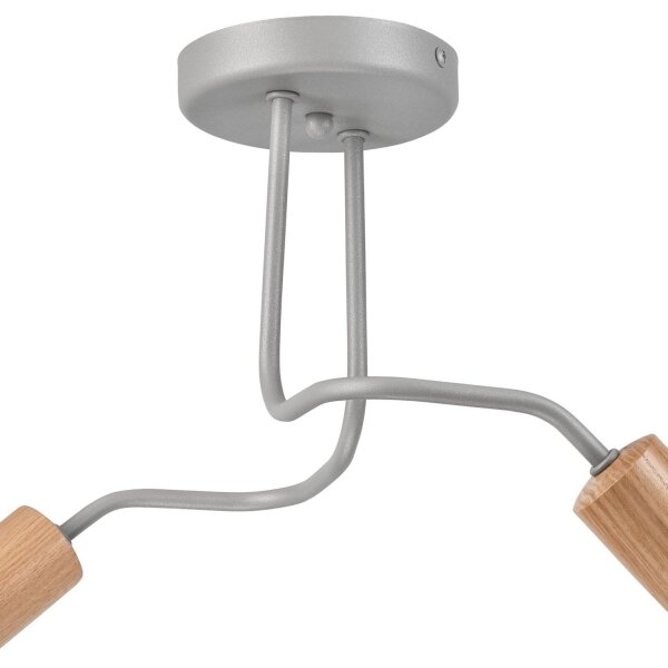 Plafonnier Gris Métal Bois 2 flammes E27 L : 45 cm ANANI