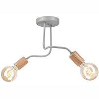Plafonnier Gris Métal Bois 2 flammes E27 L : 45 cm...