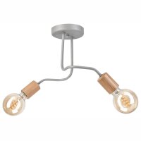 Plafonnier Gris Métal Bois 2 flammes E27 L : 45 cm...