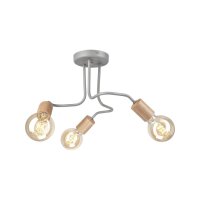 Plafonnier m&eacute;tal bois L : 40 cm Gris 3 feux E27...