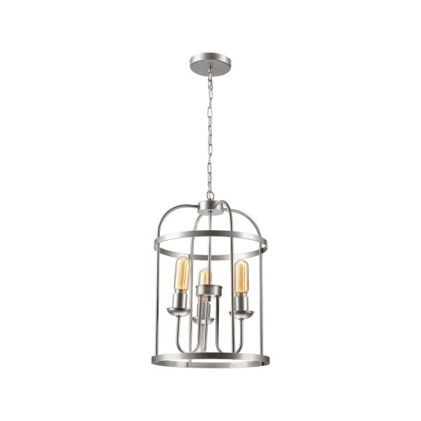 Suspension 3 flammes E27 Ø 35,5 cm en métal argenté rustique