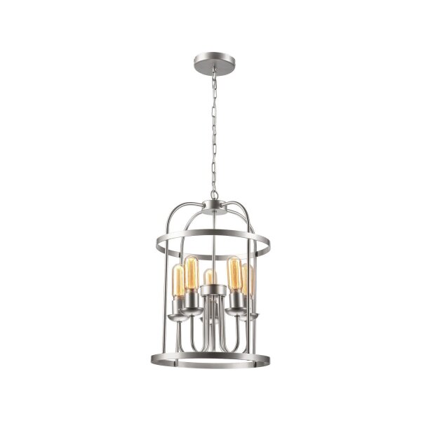 Lampe à suspendre métal argenté Ø 35,5 cm 5-flamme E27 Rustique