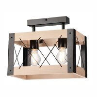 Plafonnier Bois M&eacute;tal carr&eacute; 2x E27 Rustique...