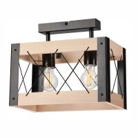 Plafonnier Bois Métal carré 2x E27 Rustique...