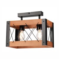 Plafonnier Rustikal carr&eacute; L : 33 cm 2x E27 bois...