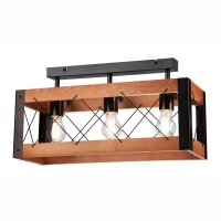 Plafonnier Bois M&eacute;tal Rustique L : 53 cm Noir 3x E27