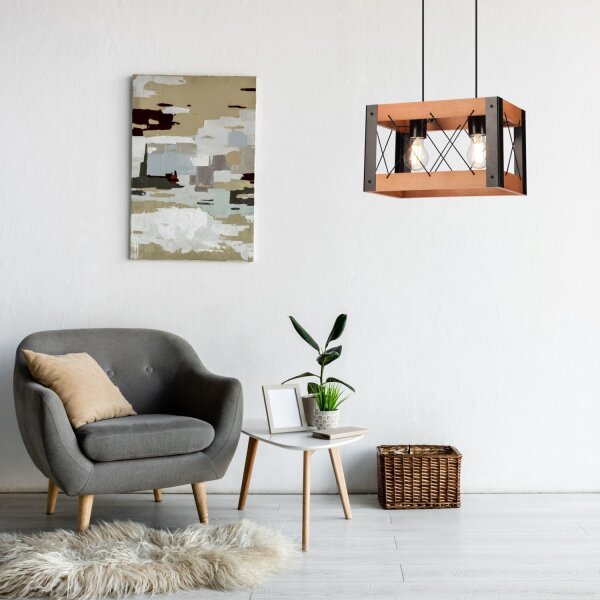 Lampe à suspendre Bois Métal Rustique L : 33 cm réglable en hauteur