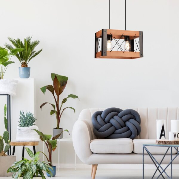 Lampe à suspendre Bois Métal Rustique L : 33 cm réglable en hauteur