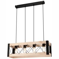 Suspension Bois Métal 4x E27 L : 63 cm Noir...