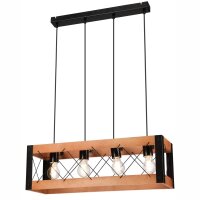 Suspension bois métal ajustable 4 flammes E27...