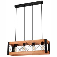 Suspension bois métal ajustable 4 flammes E27...
