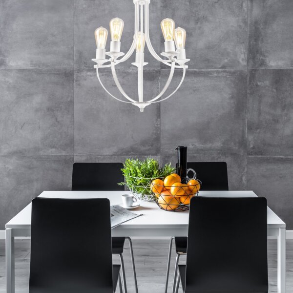 Lustre Rustique Blanc Métal Ø 45 cm 5-flamme E27