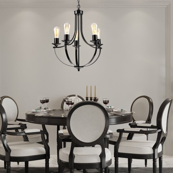 Lustre Métal Noir Ø 45 cm 3-flammes E27 Rustique