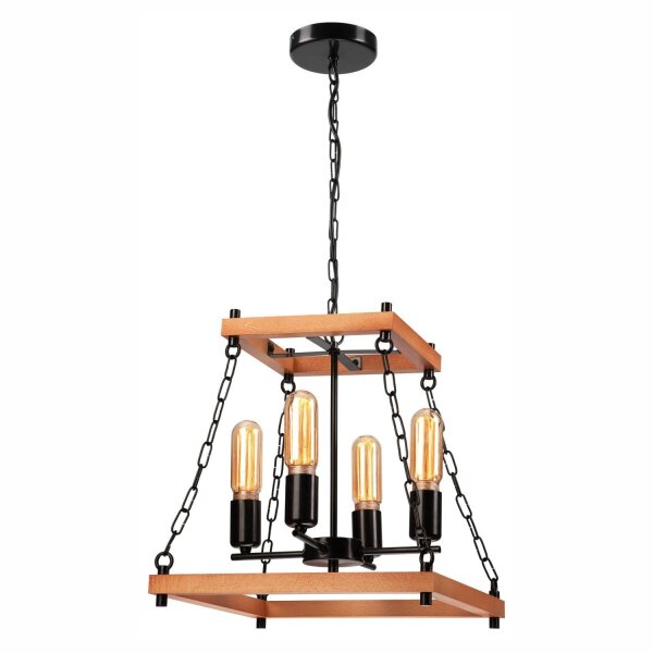 Suspension Rustikal L : 37 cm 4-flamme E27 bois métal