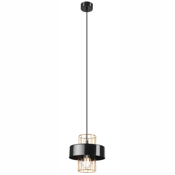 Lampe à suspendre métal noir or Ø 20 cm E27 réglable en hauteur