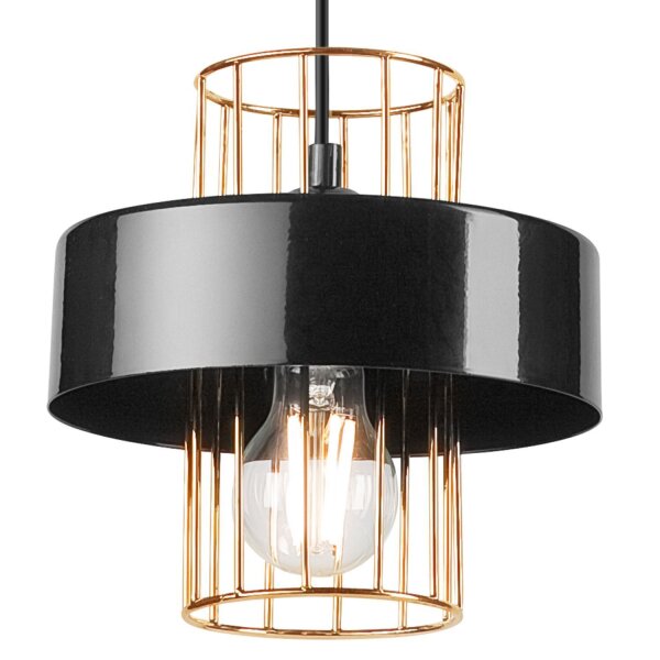 Lampe à suspendre métal noir or Ø 20 cm E27 réglable en hauteur