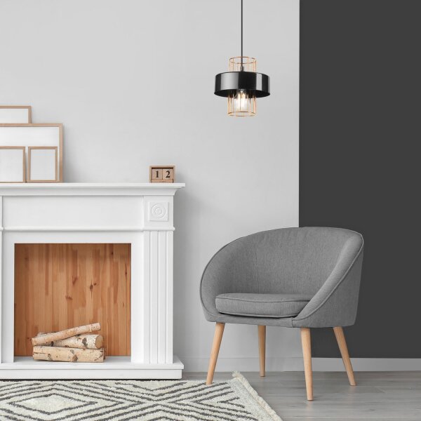 Lampe à suspendre métal noir or Ø 20 cm E27 réglable en hauteur