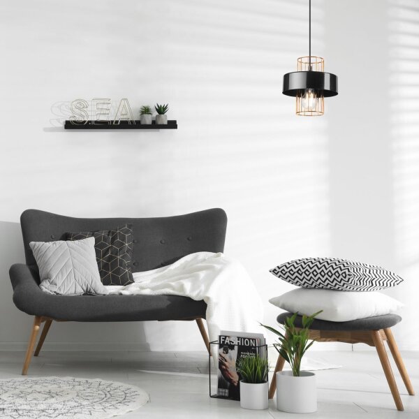 Lampe à suspendre métal noir or Ø 20 cm E27 réglable en hauteur