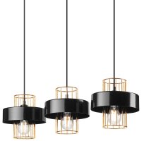 Lampe à suspendre noir or 3 flammes E27 L : 60 cm...