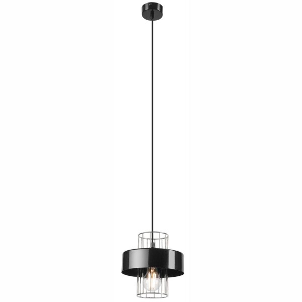Lampe à suspendre métal noir chrome Ø 20 cm E27 réglable en hauteur