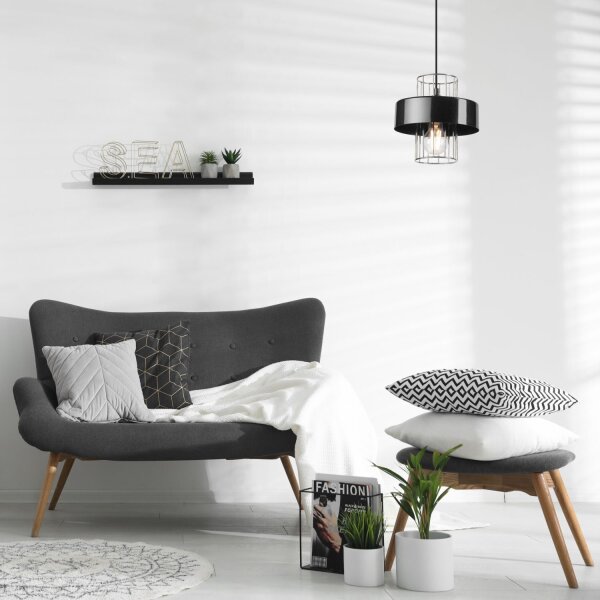 Lampe à suspendre métal noir chrome Ø 20 cm E27 réglable en hauteur