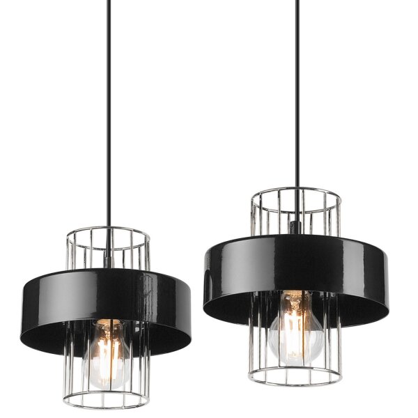 Lampe à suspendre Moderne Métal 2 flammes Noir Chrome E27 AFINA