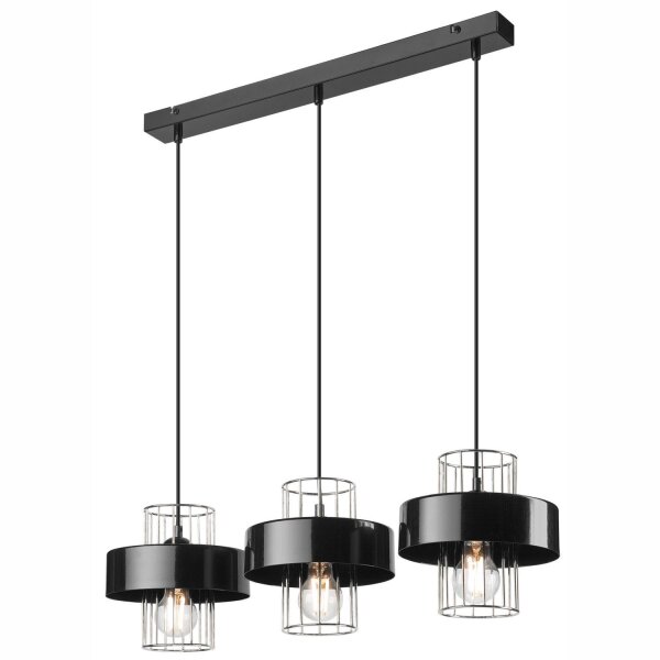 Suspension 3 flammes Moderne Noir Chrome E27 Métal