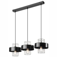 Suspension 3 flammes Moderne Noir Chrome E27 Métal
