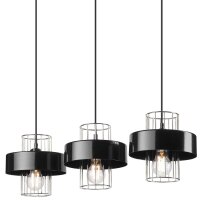 Suspension 3 flammes Moderne Noir Chrome E27 Métal