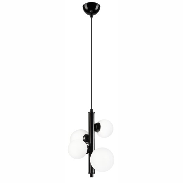Suspension Noir Blanc Abat-jour sphérique 4x E27 Verre Métal