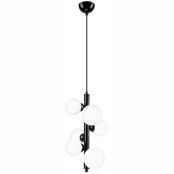 Lampe à suspendre verre métal noir blanc 6 flammes E27 Moderne
