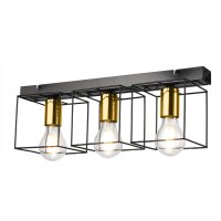 Plafonnier métal noir or 3 flammes E27 50 cm de long