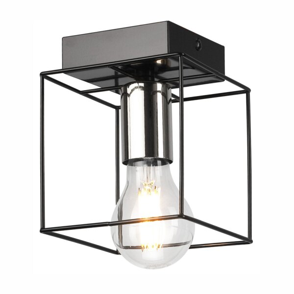 Plafonnier métal carré noir chrome L : 13 cm pour E27