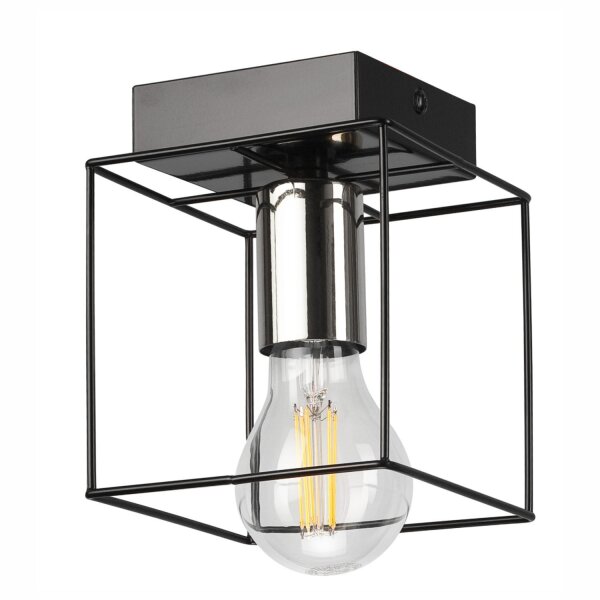 Plafonnier métal carré noir chrome L : 13 cm pour E27