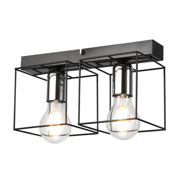 Plafonnier noir chrome 2 flammes E27 métal Moderne