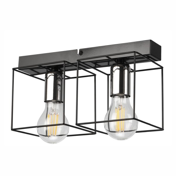 Plafonnier noir chrome 2 flammes E27 métal Moderne