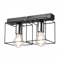 Plafonnier noir chrome 2 flammes E27 métal Moderne
