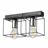 Plafonnier noir chrome 2 flammes E27 métal Moderne