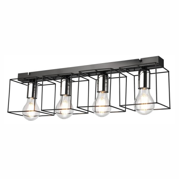 Plafonnier noir chrome métal 61 cm long 4-flamme E27