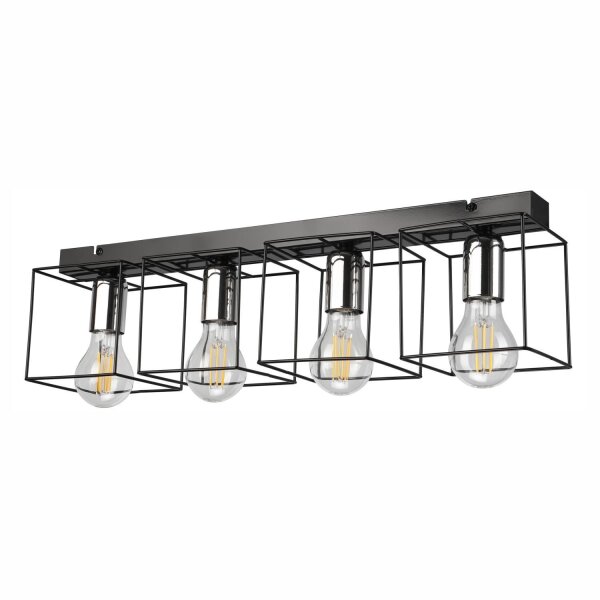 Plafonnier noir chrome métal 61 cm long 4-flamme E27