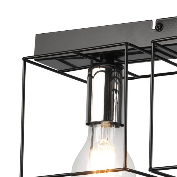 Plafonnier noir chrome métal 61 cm long 4-flamme E27